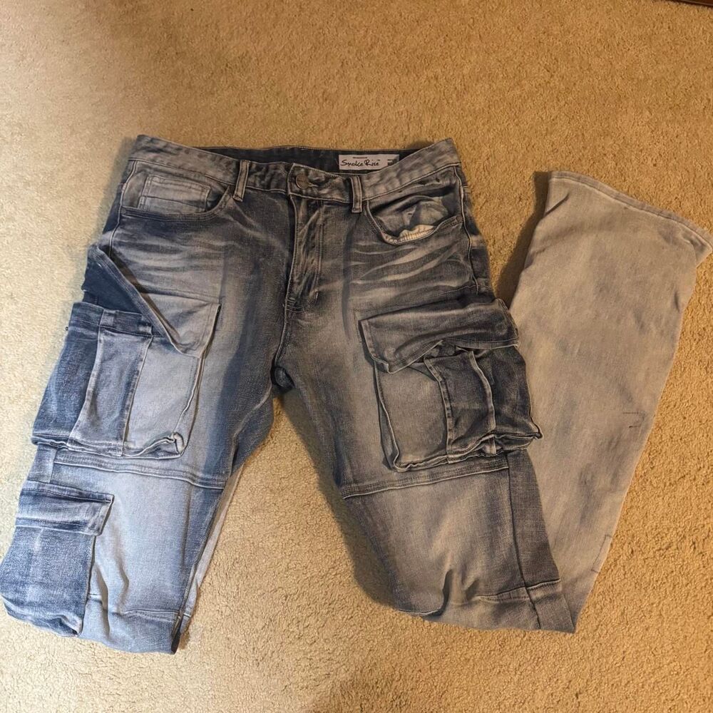 Men's Blue and Grey Jeans